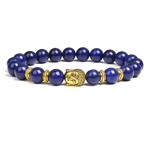 Natural Stone Beaded Bracelet Buddha Head Metal Spacer Unisex Vintage Yoga Prayer Jewelry Gift for Men Women