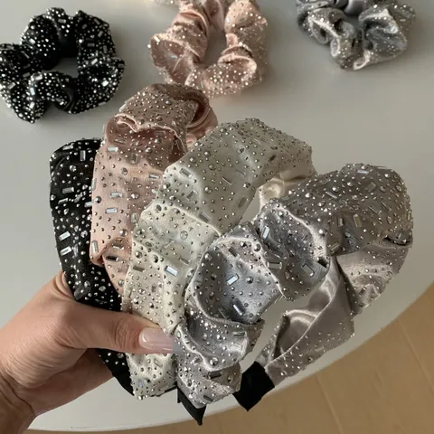 Koreanischer Stil Plissee Satin Stirnband Und Haargummi Set Mit Funkelnden Strasssteinen Elegante Haarschmuck Für Damen Party Täglich