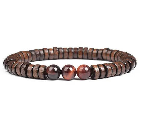 Natural Stone And Wood Beaded Bracelet Elastic Stone Bead Bracelets Vintage Ethnic Jewelry Gift For Women Men