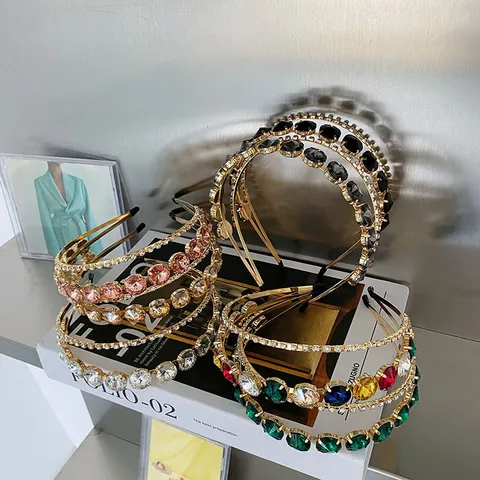Diadema Barroca Vintage de Aleación con Diamantes de Imitación para Mujer Hueca con Cristal Ancha Floral Accesorios para el Cabello