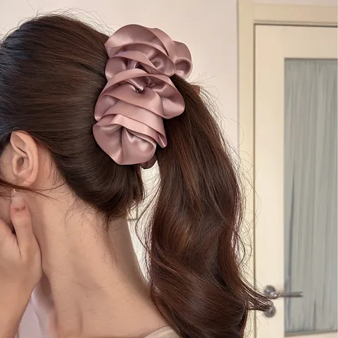 Korean Style Satin Pleated Bubble Flower Banana Clip Elegant Handmade Hair Clip Accessory For Women Ponytail Holder Headwear