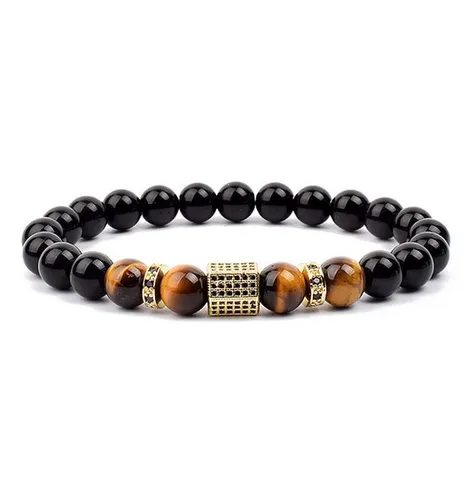 Natural Tiger Eye Stone Beaded Bracelet With Rhinestone Square Charm Adjustable Beaded Jewelry Gift For Women Men