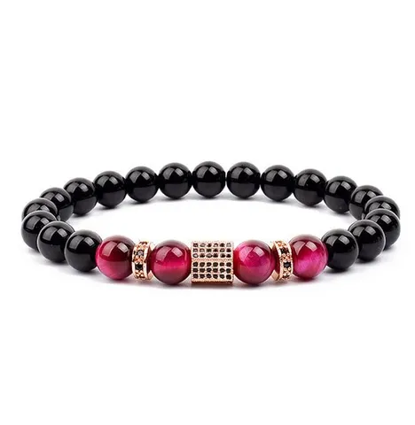 Natural Tiger Eye Stone Beaded Bracelet With Rhinestone Square Charm Adjustable Beaded Jewelry Gift For Women Men