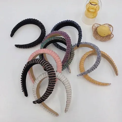 Baroque Padded Wide Headband For Women Luxury Rhinestone Beaded Sparkly Hairband Fashion Solid Color Headpiece For Party Daily Jewelry