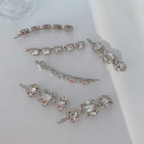 Elegant Women Alloy Rhinestone Hair Clip Collection Korean Style Minimalist Geometric Side Clip Bobby Pin Hair Accessory