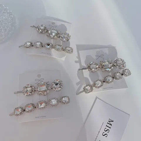 Elegant Women Alloy Rhinestone Hair Clip Collection Korean Style Minimalist Geometric Side Clip Bobby Pin Hair Accessory