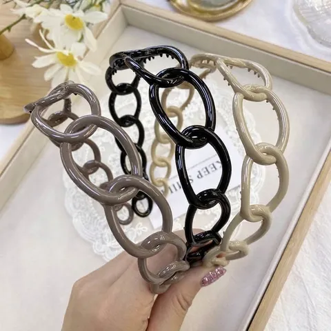Korean Style Plastic Chain Wide Headband For Women Candy Color Anti Slip Hair Hoop Fashion Accessory Daily Use Hairband