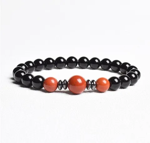 Natural Stone Beaded Bracelet Round Stone Beads with Metal Spacers Elastic Gemstone Chakra Energy Jewelry Gift