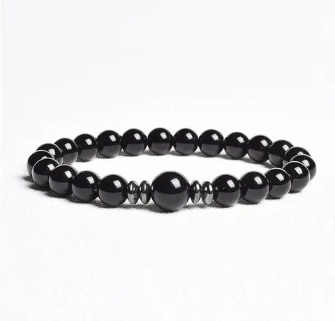 Natural Stone Beaded Bracelet Round Stone Beads with Metal Spacers Elastic Gemstone Chakra Energy Jewelry Gift