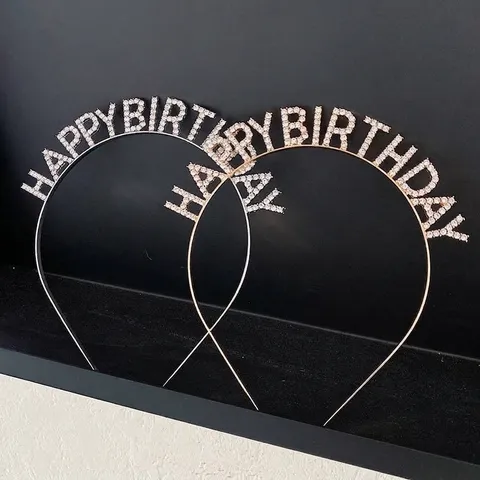 Happy Birthday Rhinestone Letter Headband Alloy Gold Silver Sparkling Party Hair Accessories For Women Jewelry