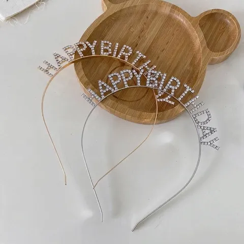 Happy Birthday Rhinestone Letter Headband Alloy Gold Silver Sparkling Party Hair Accessories For Women Jewelry
