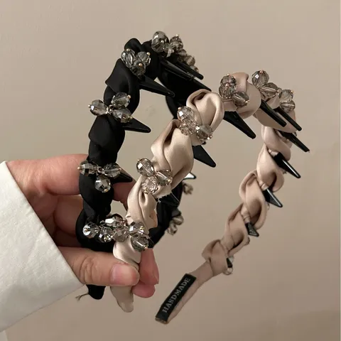 Koreanischer Stil Gepolstertes Stirnband Damen Stoff Strass Rutschfeste Zähne Haarband Elegantes Hohes Schädeloberteil Haarschmuck
