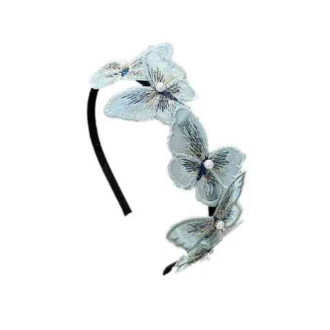 Koreanischer Stil Fee Bestickter Schmetterling Haarreif Für Damen Süß Künstliche Perle Strass Haarband Rutschfest Feiner Rand Haarschmuck