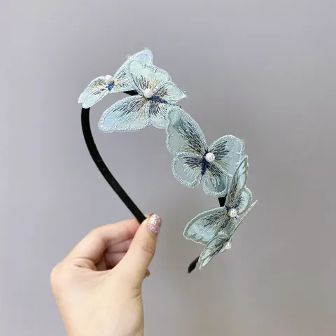 Koreanischer Stil Fee Bestickter Schmetterling Haarreif Für Damen Süß Künstliche Perle Strass Haarband Rutschfest Feiner Rand Haarschmuck