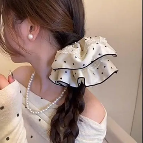 Coleteros de Encaje con Lunares de Estilo Coreano Oversize Gomas para el Pelo con Volantes de Tela Accesorios para Coleta de Mujer