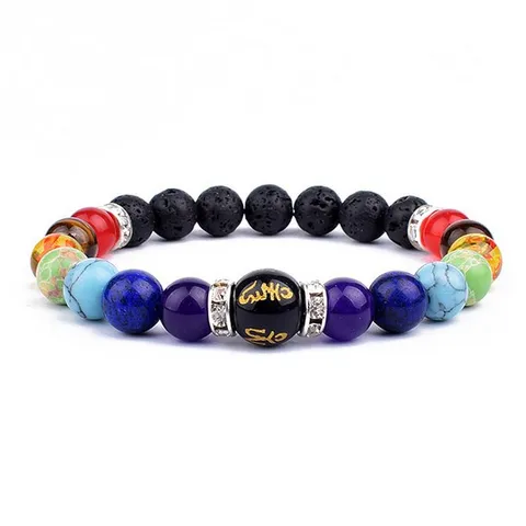 Bracelet de Perles en Pierre Volcanique Naturelle Bracelet de Perles de Pierres Précieuses Chakra Avec Entretoise en Strass