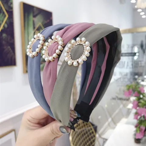 Koreaanse Stof Haarband Voor Vrouwen Antislip Snoepkleur Haarrand Met Kunstmatige Parel Strass Cirkel Decor Mode Haaraccessoires