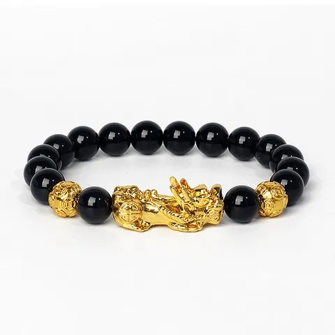 Bracelet Pixiu en Pierre Naturelle Bracelet Élastique à Perles de Mantra de Six Vrais Mots Cadeau de Bijoux Chanceux