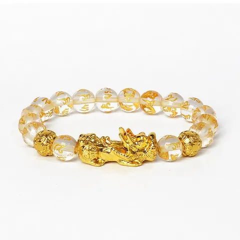 Bracelet Pixiu en Pierre Naturelle Bracelet Élastique à Perles de Mantra de Six Vrais Mots Cadeau de Bijoux Chanceux