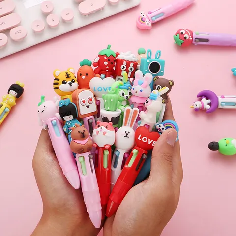 Cute Cartoon Multi-Color Ballpoint Pen Four Color Retractable Writing Pen Student Journaling Pen School Stationery