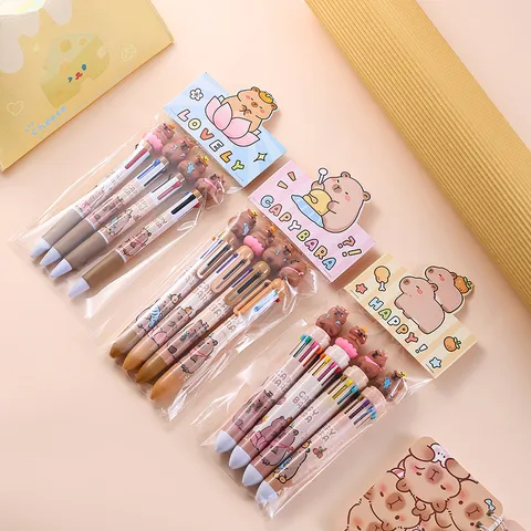 Capybara Multicolor Ballpoint Pen Cute Cartoon Press Gel Pen Student Journal Writing Stationery Set