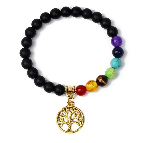 Natural Stone Yoga Bracelet With Tree Of Life Pendant Multicolored Chakra Beads Beaded Stretch Bracelets