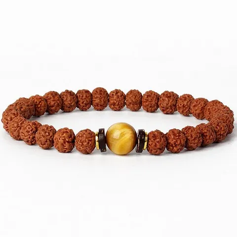 Bodhi Seed Beaded Bracelet Natural Stone Tiger Eye Gemstone Buddhist Prayer Beads Yoga Bracelet Jewelry For Men Women