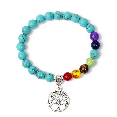 Natural Stone Yoga Bracelet With Tree Of Life Pendant Multicolored Chakra Beads Beaded Stretch Bracelets