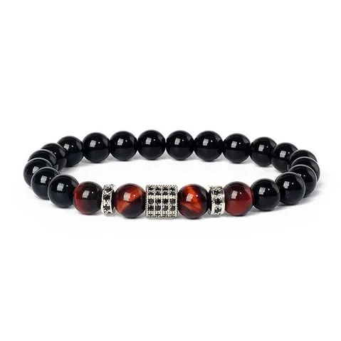 Natural Stone Tiger Eye Black Stone Beaded Bracelet Micro Inlaid Zircon Spacer Unisex Fashion Jewelry Gift