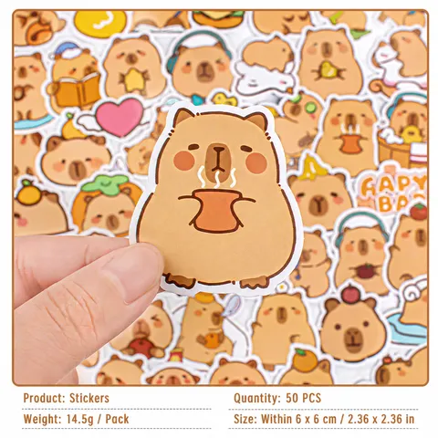 Schattige Capybara Panda Cartoon Stickers Pak Waterdicht Zelfklevend Decal Voor Kinderen Waterfles Dagboek DIY Decoratie