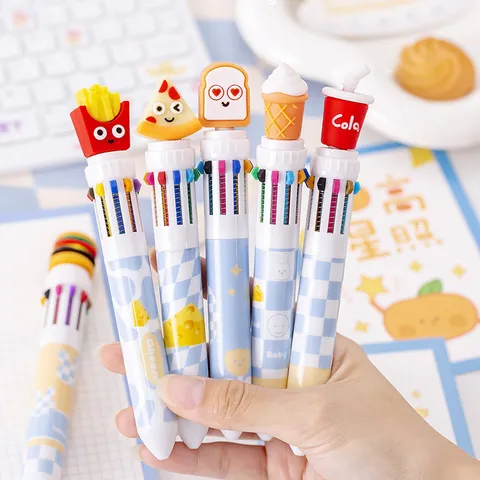Creative Cartoon Ten Color Ballpoint Pen Cute Snack Shape Multi Color Press Pen Student Stationery Writing Tool