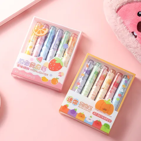 Creative Fruit And Vegetable Highlighter Marker Cute Student Stationery Office Highlight Pen Set For School Drawing