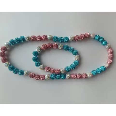 Hip Hop Shamballa Style Necklace And Bracelet Set Colorful Rhinestone Polymer Clay Disco Ball Beads Matching Jewelry Set For Women Men