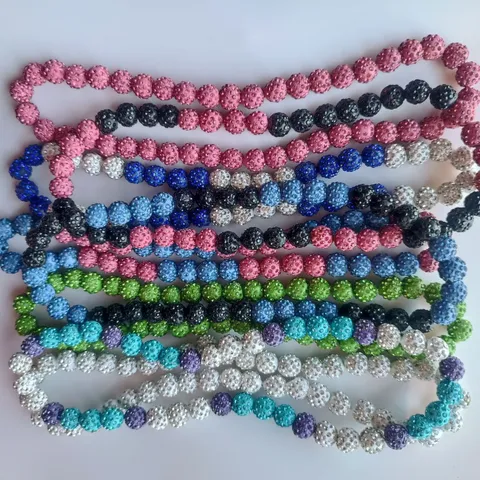 Shamballa Style Beaded Necklace Polymer Clay Rhinestone Disco Ball Beads Colorful Elastic Strand Fashion Jewelry For Women Men