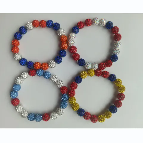 Shamballa Rhinestone Polymer Clay Ball Elastic Necklace Bracelet Set Colorful Crystal Rhinestone Hip Hop Fashion Jewelry For Women