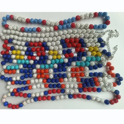 Colorful Clay Rhinestone Shamballa Ball Pendant Necklace Hip Hop Style Elastic Beaded Chain Fashion Jewelry Gift For Women