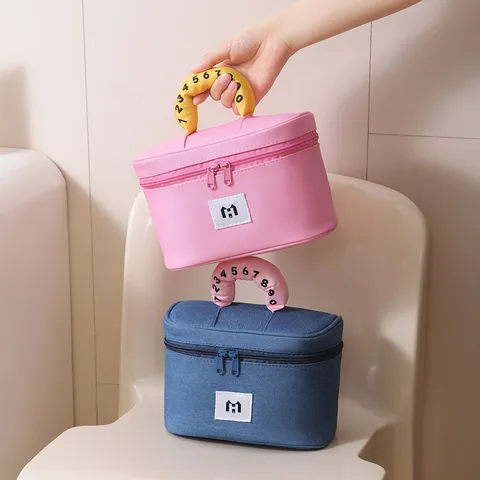 Cute Color Blocking Cosmetic Bag Large Capacity Makeup Organizer Portable Waterproof Travel Toiletry Storage Pouch For Women