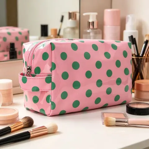 Large Capacity PVC Makeup Bag Waterproof Portable Travel Toiletry Bag Striped Polka Dot Cosmetic Storage Bag With Handle For Women