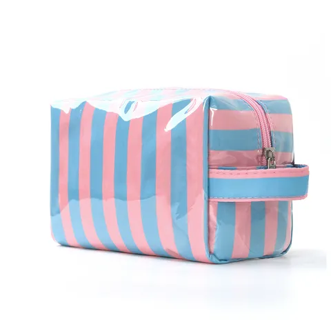 Large Capacity PVC Makeup Bag Waterproof Portable Travel Toiletry Bag Striped Polka Dot Cosmetic Storage Bag With Handle For Women
