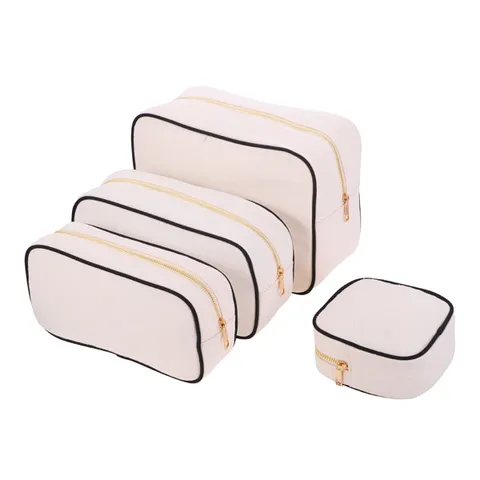 Portable Large Capacity Canvas Makeup Bag Urban Minimalist DIY Embroidered Alphabet Patch Cosmetic Organizer For Travel Unisex