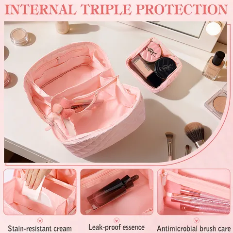 Portable Large Capacity Quilted Cosmetic Bag Waterproof Polyester Travel Toiletry Makeup Organizer Storage Handbag For Women
