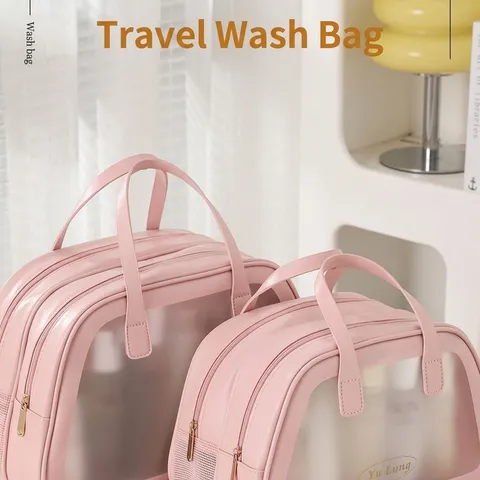 Portable Double Layer Toiletry Bag Large Capacity PU PVC Waterproof Cosmetic Makeup Organizer With Handle For Women Travel