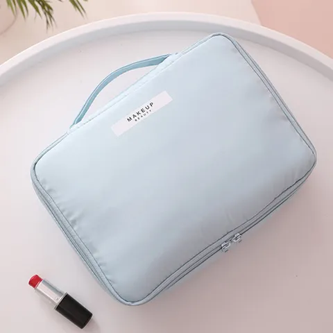 Ins Style Portable Polyester Waterproof Makeup Bag For Women Large Capacity Cosmetic Storage Bag With Brush Slots Travel Wash Bag