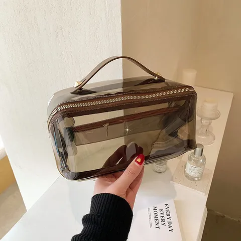 Large Capacity Transparent Toiletry Bag Korean Minimalist Waterproof PVC Makeup Organizer Travel Wash Bag With Handheld Handle For Women