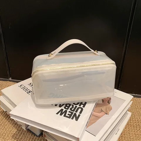 Large Capacity Transparent Toiletry Bag Korean Minimalist Waterproof PVC Makeup Organizer Travel Wash Bag With Handheld Handle For Women