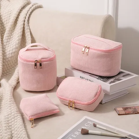 Große Kapazität Kord Kosmetiktasche Kulturtasche Für Damen Tragbare Make-up Organizer Reise Aufbewahrungstasche