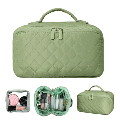Quilted Rhombus Makeup Bag Large Capacity Portable Polyester Travel Toiletry Case Organizer For Women