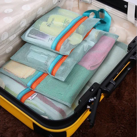 Portable Travel Storage Mesh Bags Polyester Clothes Organizer Foldable Luggage Packing Pouches For Suitcase Unisex Travel Accessories