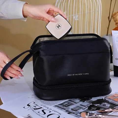 Neceser de Maquillaje de Nube de Doble Capa de Gran Capacidad Bolsa de Cosméticos Portátil de Cuero Sintético Impermeable