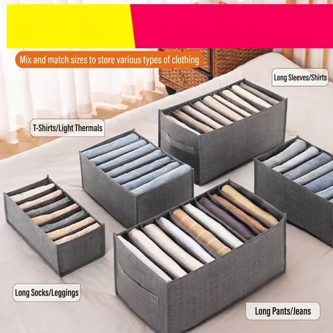 Foldable Non-Woven Fabric Clothes Storage Box Drawer Organizer Divider For Pants Jeans Shirts T-Shirts Closet Space Saving Wardrobe Box